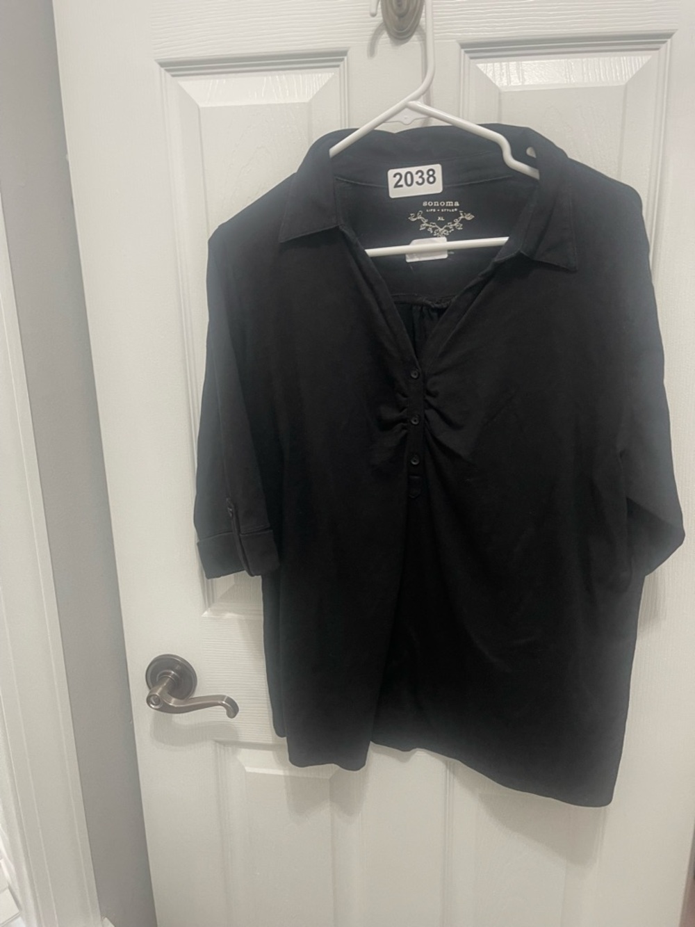 Sonoma Black Collared Button-Front Knit Blouse - image 2